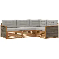 vidaXL Ensemble de canapés d'extérieur avec coussins 4 pièces Naturel et gris clair