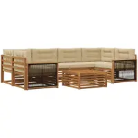 vidaXL Ensemble de canapés d'extérieur avec coussins 7 pièces Nature et Beige