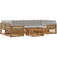 vidaXL Ensemble de canapés d'extérieur avec coussins 7 pièces Naturel et Gris clair