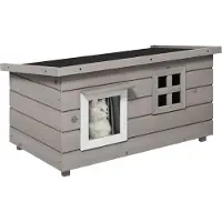 PawHut maison pour chats niche pour chats avec toit en asphalte maison pour petits animaux avec fenêtre pour chats chiens Outdoor résistant à l'hiver bois de sapin Gris Noir 87 x 52 x 44 cm
