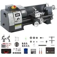 Vevor Tour à Métaux 210x400 mm Mini Tour à Bois Affichage Numérique Vitesse Variable 50-2500 tr/min Réglable Électronique Fraises Mandrins Outils de Mesure pour Travaux de Précision