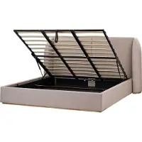 Beliani Lit avec rangement tissu taupe revêtement polyester 180 x 200 cm avec tête de lit chambre à coucher style moderne