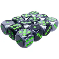 Asmodee Gemini 16mm d6 avec points Blocs de dés (12 dés) - Noir-Gris avec vert