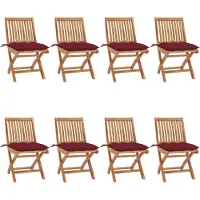vidaXL Chaises de jardin pliantes avec coussins 8 pcs. Bois massif teck