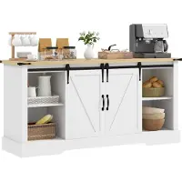 HOMCOM Buffet design 2 portes coulissantes 3 étagères blanc aspect bois clair