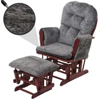 Mendler Fauteuil relax HWC-C76, fauteuil à bascule Fauteuil à bascule avec pouf Tissu/Textile Chenille (465g/m²) gris foncé, piètement foncé