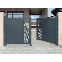 Vente-unique Portail Battant Aluminium Semi Ajouré À Motifs L350 X H164 Cm Anthracite En Kit Labrit Ii