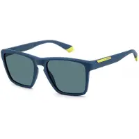 Polaroid Lunettes de soleil pour hommes PLD 2167/S, bleu mat avec détails jaunes, dimensions : 56/18/145
