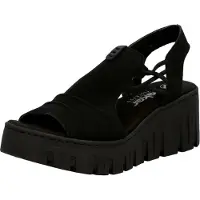 Rieker Sandales à talons compensés pour femme, avec tige haute et effet froncé, modèle 68075, pointure : 39 EU, couleur : noir
