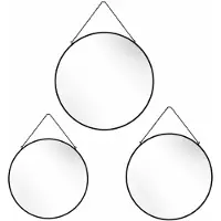 Mondex Miroirs muraux en métal Alexia Ø 28/24/19 cm, noir, lot de 3