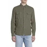 Replay pour homme. M4147.000.81388B Chemise en lin Coupe régulière vert (M), Casuel, Manche longue