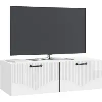 vidaXL Meuble TV mural blanc brillant 98 x 41 x 30 cm