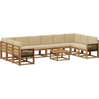 vidaXL Ensemble de canapés d'extérieur , 11 pièces, couleur naturelle et beige, en bois massif d'acacia
