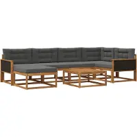vidaXL Ensemble de canapés d'extérieur avec coussins 7 pièces Nature et Anthracite