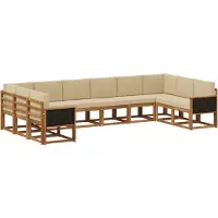 vidaXL Ensemble de canapés d'extérieur , 10 pièces, couleur naturelle et beige, en bois massif d'acacia