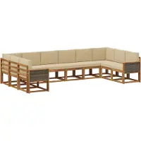 vidaXL Ensemble de canapés d'extérieur , 10 pièces, couleur naturelle et beige, en bois massif d'acacia