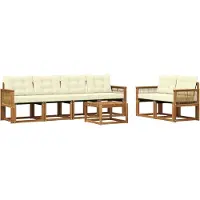 vidaXL Ensemble de salon de jardin 7 pièces, couleurs naturelles et crème