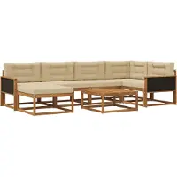 vidaXL Ensemble de canapés d'extérieur avec coussins 7 pièces Nature et Beige
