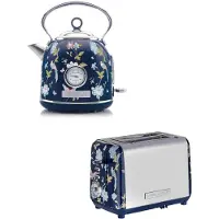 VQ Ensemble de petit-déjeuner Laura Ashley – Bouilloire à couvercle bombé 1,7 l et grille-pain 2 fentes – Elveden Marine de