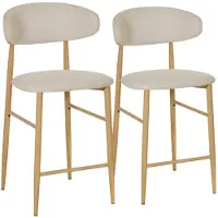 Happy Garden Lot de 2 tabourets de bar beige et métal effet bois clair SIMON