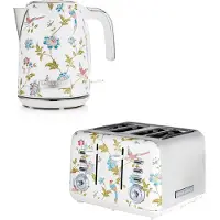 VQ Ensemble de petit-déjeuner Laura Ashley – Bouilloire 1,7 l et grille-pain 4 fentes – Elveden Blanc de