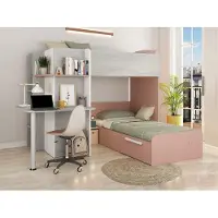 Vente-unique Lit superposé Beau 90x190 cm avec bureau-rose/pin/blanc