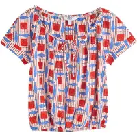 Next T-shirt crème / bleu clair / rouge cerise