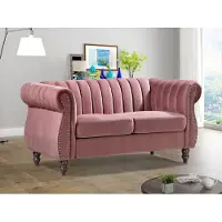 Vente-unique Canapé Chesterfield 2 Places En Velours Vieux Rose Trumbo