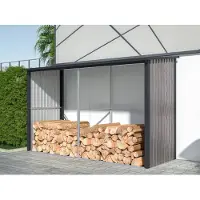 Vente-unique Abri Bûches Métal En Acier Galvanisé Effet Bois 5,78 M3 - 8 Stères - L302 X P119 X H190cm - Varwood