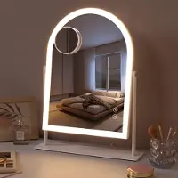 Vanitii Miroir de maquillage LED bombé 30cm x 41cm avec éclairage Rotation 360° Miroir cosmétique à intensité variable pour le maquillage avec lumière 3 couleurs de lumière blanc