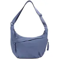 Unyqoos Sac bandoulière en nylon déperlant, de forme demi-lune. Sac léger et pliable, idéal pour un usage quotidien, avec une bandoulière réglable, 3 compartiments zippés et 5 poches ouvertes
