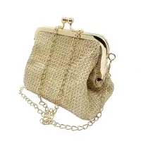 Unyqoos Pochette pour femmes en paille, tissée à la main, doublure en polyester, chaîne métallique amovible, dimensions : 22 x 15 x 11 cm, poids : 170 g – Idéale pour les soirées et la plage