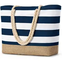 Unyqoos Sac de plage étanche XXL , avec fermeture éclair, dimensions 52 x 36 x 17 cm, tissu polyester, fond en matière naturelle, poche intérieure étanche + 2 compartiments, pour femmes et familles