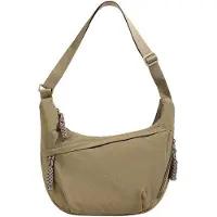 Unyqoos Sac bandoulière en nylon, forme demi-lune – Sac à bandoulière léger et déperlant pour femmes, avec 3 compartiments zippés et 5 poches ouvertes, et une bandoulière réglable