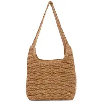 Unyqoos : Grand sac en paille pour femmes – Sac de plage tressé de couleur naturelle, spacieux avec des sangles d'épaule confortables, idéal pour l'été