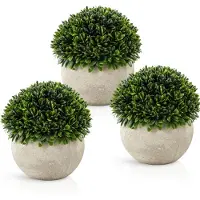 Unyqoos Ensemble de plantes artificielles – 3 plantes décoratives réalistes dans des pots en fibres naturelles, 13 cm, décoration d'intérieur et de bureau facile d'entretien
