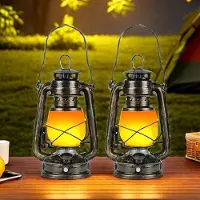 Unyqoos : Lot de 2 lanternes d'extérieur LED vintage, finition cuivrée, rechargeables, effet flamme réaliste, variateur d'intensité, 3 modes d'éclairage, avec poignée de transport