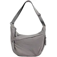 Unyqoos Sac bandoulière en nylon, forme demi-lune, dimensions 29 x 21 x 9 cm – bandoulière réglable, 3 compartiments zippés et 5 poches ouvertes, résistant à l'eau