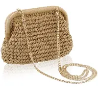 Unyqoos Pochette pour femmes – pochette tressée d'été avec motif nuage, chaîne longue amovible, dimensions : 24 x 20 x 5 cm