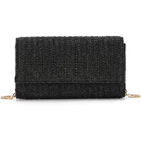 Unyqoos Sac cabas en raphia pour l'été, pour femmes – Sac à main type portefeuille et sac bandoulière, avec bandoulière amovible et réglable, dimensions : 23 x 3 x 13 cm