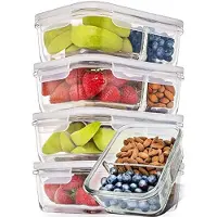 Unyqoos Ensemble de 5 boîtes repas en verre – Verre borosilicaté, 850 ml, 2 compartiments, couvercle avec ventilation (le couvercle ne convient pas au micro-ondes, au four ou au lave-vaisselle)
