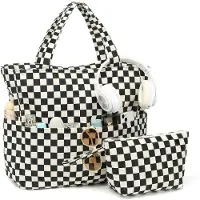 Unyqoos Sac de plage étanche et résistant au sable – spacieux (42 x 38 x 18 cm), motif noir et blanc élégant, poche intérieure zippée, poignées de transport rembourrées