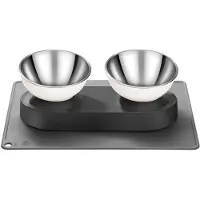 Unyqoos : Gamelle surélevée avec 2 bols en acier inoxydable – inclinaison de 15°, tapis en silicone antidérapant, lavable au lave-vaisselle, pour chats et petits chiens
