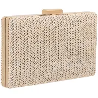 Unyqoos Pochette en raphia tressé – Sac bandoulière pour femmes, dimensions 19 x 11 x 5 cm, avec une bandoulière de 120 cm et une chaîne de 40 cm, idéal pour l'été et les vacances