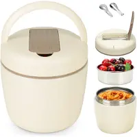 Unyqoos Boîte à déjeuner isotherme 1200 ml – en acier inoxydable à double paroi, isolée sous vide, conserve les aliments chauds ou froids jusqu'à 7 heures, étanche et avec cuillère pliable