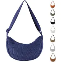 Unyqoos Sac bandoulière en forme de demi-lune – Tissu cordé, 31 x 16 x 9 cm, résistant à l'eau, bandoulière réglable, léger et pliable, compartiments intérieurs, couleurs unies