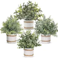 Unyqoos Ensemble de 4 plantes décoratives artificielles dans des pots gris – 23 cm, faciles d'entretien, idéales pour la maison et le bureau, fabriquées en plastique et en pâte à papier pressée