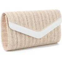 Unyqoos Pochette en raphia tressé pour femmes, sac à rabat avec chaîne d'épaule amovible (120 cm), dimensions : 26 x 16 x 5 cm – idéal pour la plage et les événements d'été