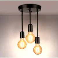 Unyqoos Plafonnier vintage noir – 3 spots E27 interchangeables de différentes longueurs, en fer avec un style industriel, câble VDE, jusqu'à 60W