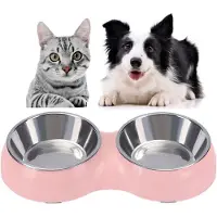 Unyqoos : Gamelle multifonctionnelle pour chiens et chats, rose, avec bol en acier inoxydable amovible, corps en ABS et base antidérapante